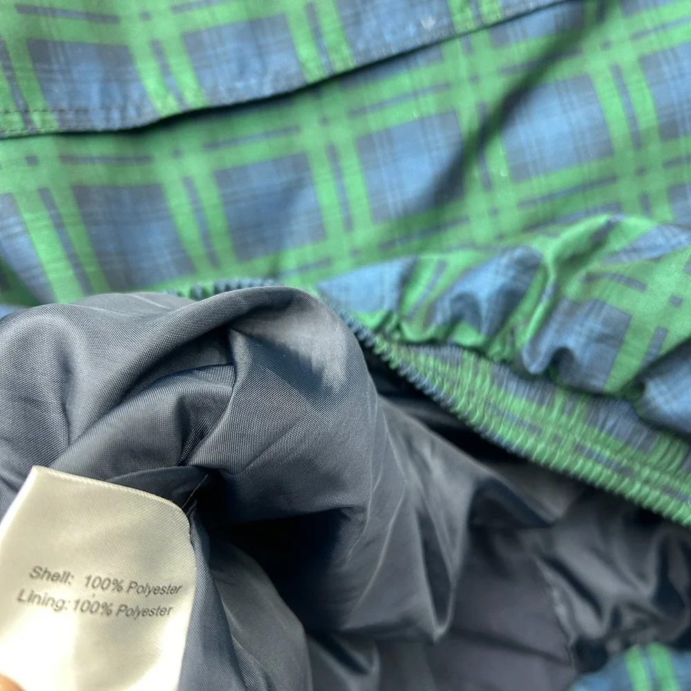 St. Andrews Tartan Windbreaker Jacket Medium Blue Green Golf Polyester Rain